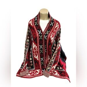Aztec Western Cardigan I jeans by Buffalo Size Medium Red Black Sweater